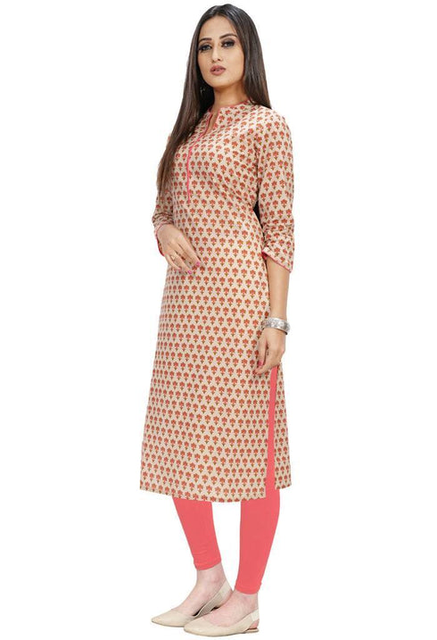 Beige Pure Cotton Jaipuri Printed Kurti