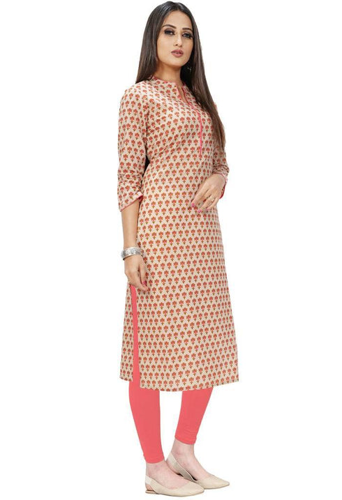 Beige Pure Cotton Jaipuri Printed Kurti