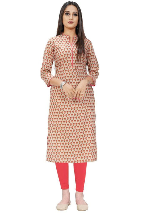 Beige Pure Cotton Jaipuri Printed Kurti