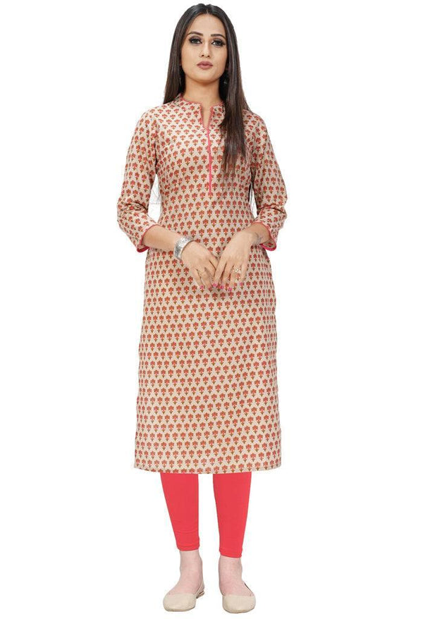 Beige Pure Cotton Jaipuri Printed Kurti