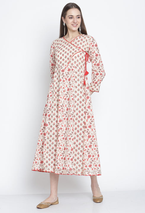 Off-White Pure Cambric Cotton Printed Kurti