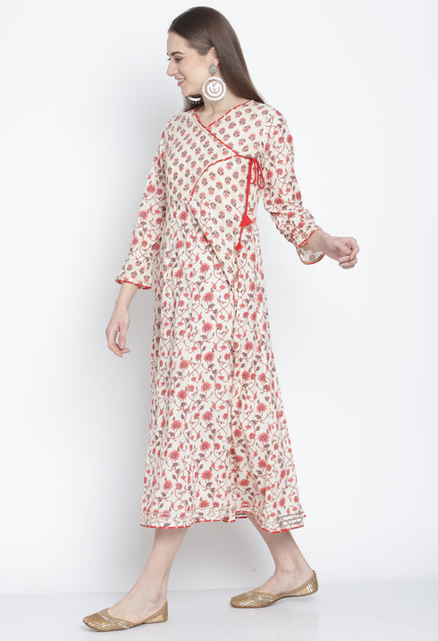 Off-White Pure Cambric Cotton Printed Kurti