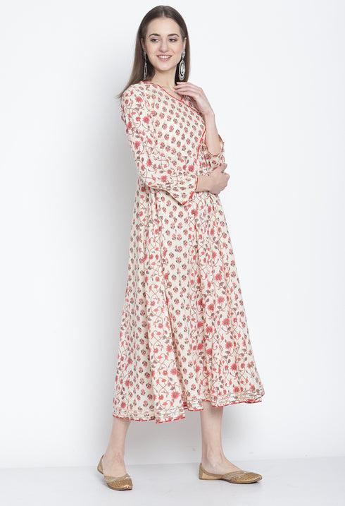 Off-White Pure Cambric Cotton Printed Kurti