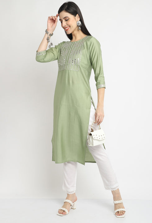 Chanderi Viscous Embroidered Kurti