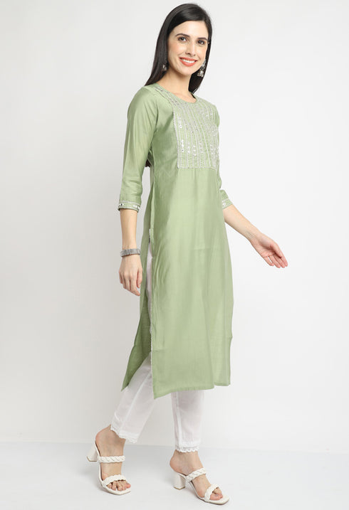 Chanderi Viscous Embroidered Kurti