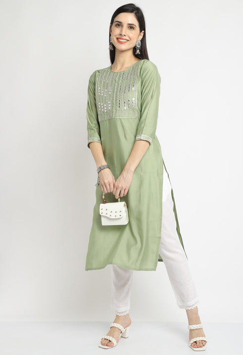 Chanderi Viscous Embroidered Kurti