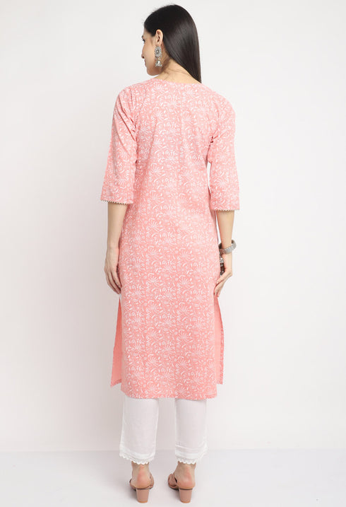 Pure Cambric Cotton Jaipuri Printed & Embroidered Kurti