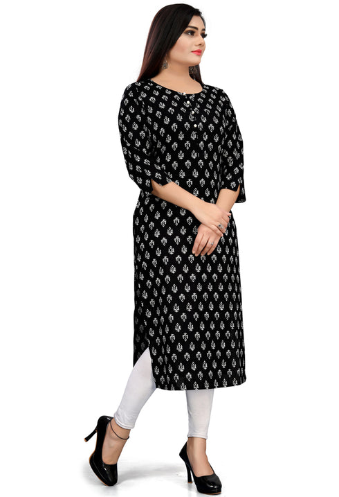 Black And White Pure Cotton Jaipuri Printed Kurti