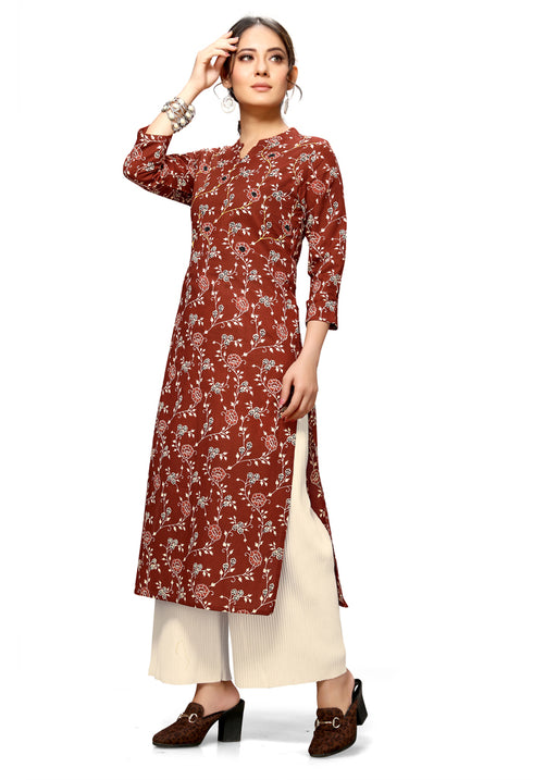 Maroon Cotton Jaipuri Printed Kurti
