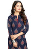 Navy Blue Cotton Jaipuri Printed Kurta With Palazzo