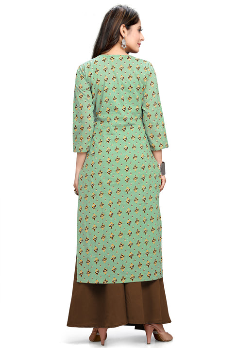 Sage Green Cotton Jaipuri Printed Kurti