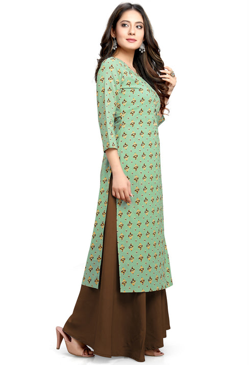 Sage Green Cotton Jaipuri Printed Kurti
