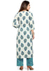 White And Blue Pure Cambric Cotton Jaipuri Printed Kurta With Palazzo