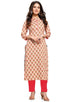 Beige Pure Cambric Cotton Jaipuri Printed Kurti