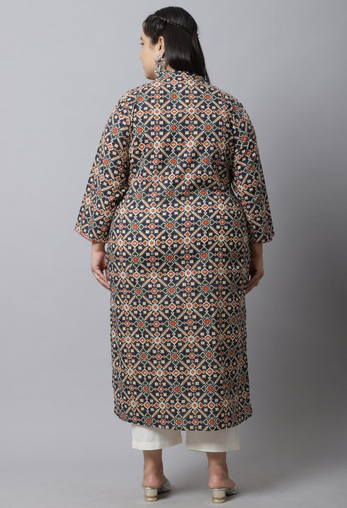 Pure Cambric Cotton Jaipuri Printed Plus Size Kurti