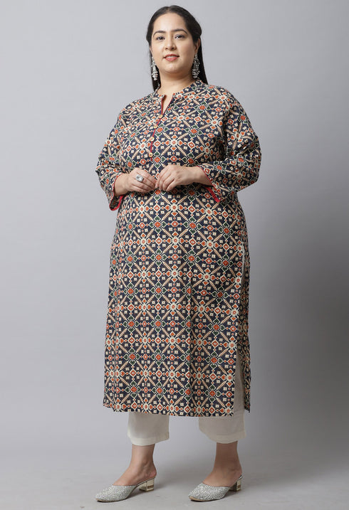 Pure Cambric Cotton Jaipuri Printed Plus Size Kurti