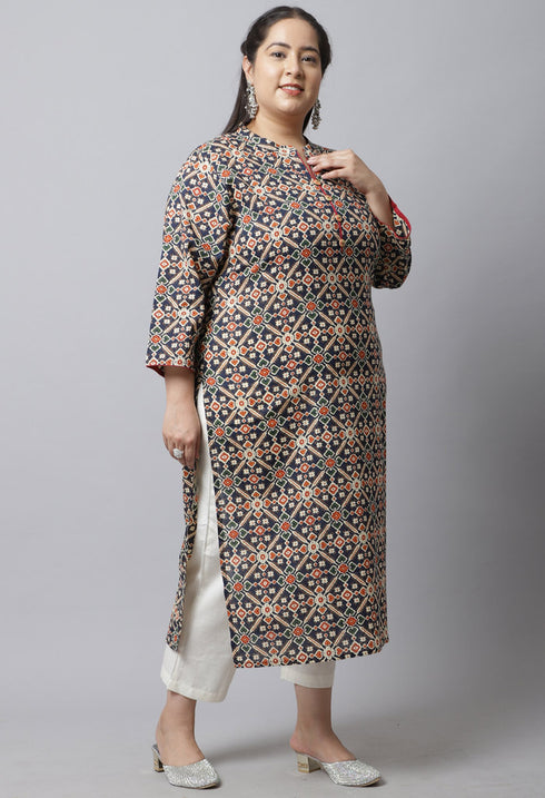 Pure Cambric Cotton Jaipuri Printed Plus Size Kurti