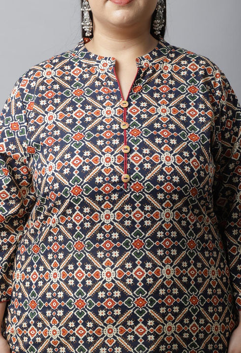 Pure Cambric Cotton Jaipuri Printed Plus Size Kurti