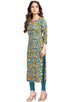 Teal And Yellow Pure Cambric Cotton Jaipuri Printed Kurti