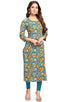 Teal And Yellow Pure Cambric Cotton Jaipuri Printed Kurti