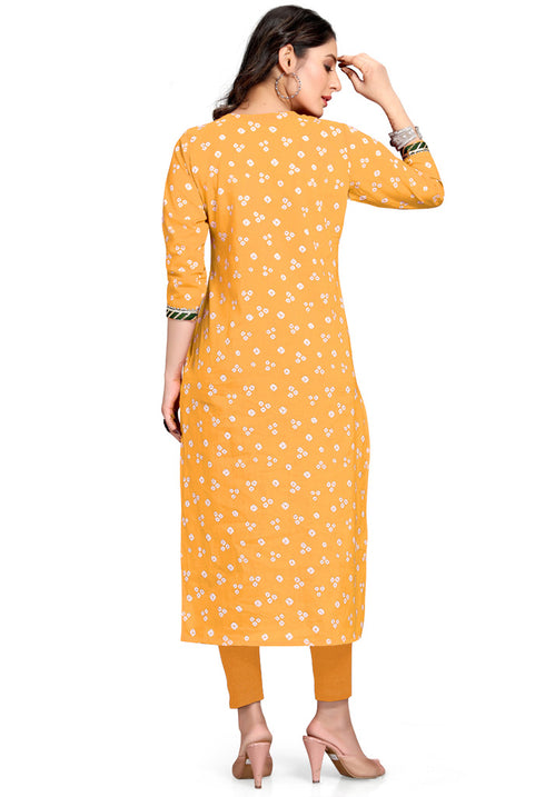 Yellow Pure Cambric Cotton Jaipuri Printed Kurti
