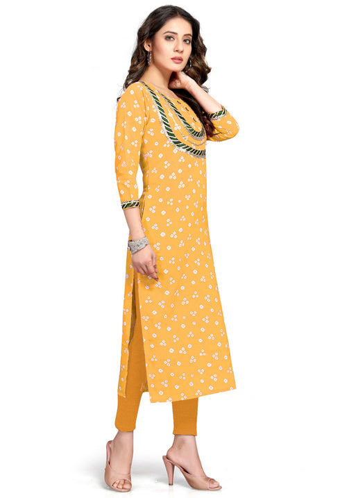 Yellow Pure Cambric Cotton Jaipuri Printed Kurti