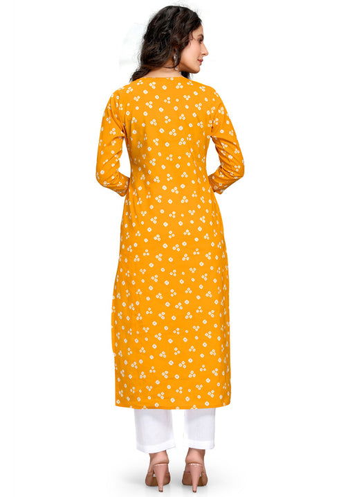Yellow Pure Cambric Cotton Printed Kurti