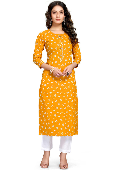 Yellow Pure Cambric Cotton Printed Kurti