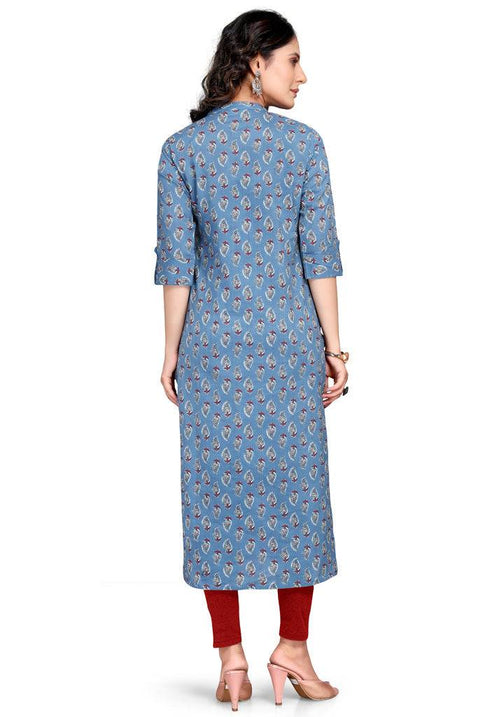 Blue Pure Cambric Cotton Jaipuri Printed Kurti
