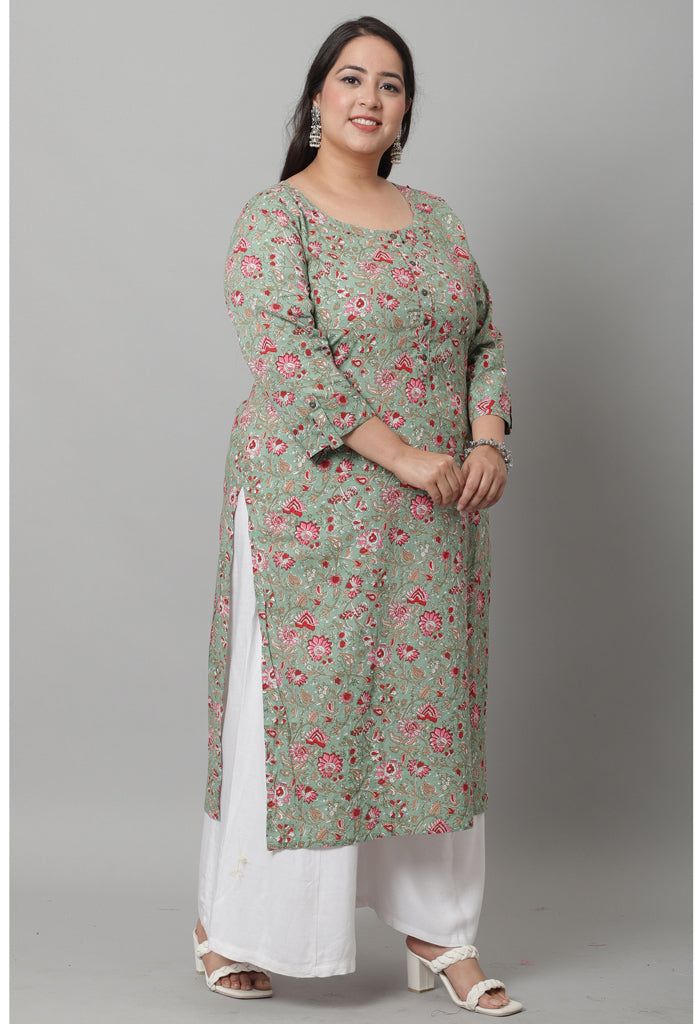 Rajnandini Women's Jaipuri Floral Printed Kurti - Yellow & Pink Pure Cambric Cotton, Sizes S To 2XL