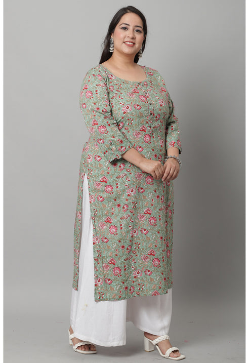 Pure Cambric Cotton Kalamkari Floral Print Kurti
