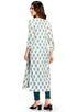 White And Blue Pure Cambric Cotton Jaipuri Printed Kurti
