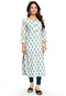 White And Blue Pure Cambric Cotton Jaipuri Printed Kurti