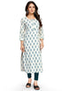 White And Blue Pure Cambric Cotton Jaipuri Printed Kurti