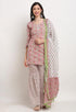 Pink And Beige Pure Cambric Cotton Floral Printed Kurta Set With Dupatta
