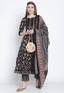 Black Pure Cambric Cotton Printed Kurta Set With Dupatta