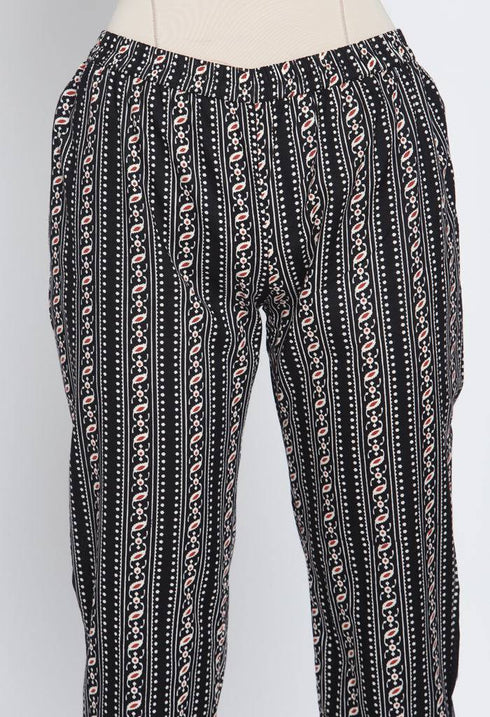 Black Pure Cambric Cotton Printed Kurta Set With Dupatta