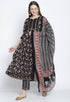 Black Pure Cambric Cotton Printed Kurta Set With Dupatta
