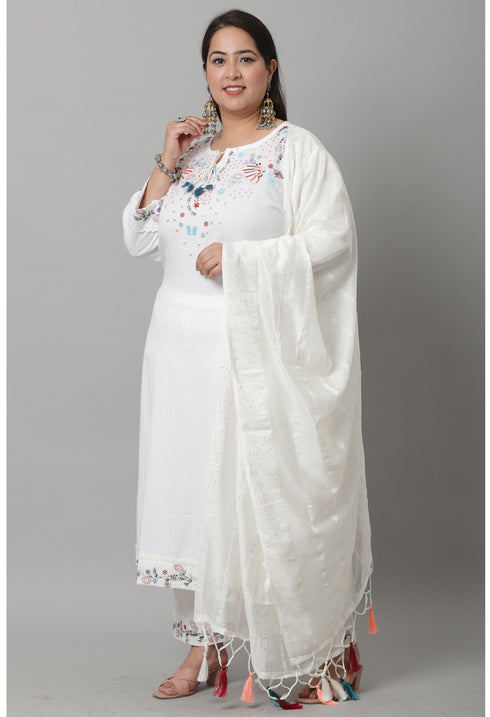 Pure Cotton Hand Work Kurta Set With Dupatta