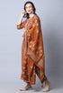 Orange Muslin Jaipuri Embroidered Kurta Set With Dupatta