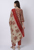 Maroon & Beige Muslin Printed Kurta Set With Dupatta