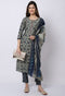 Navy Blue & Beige Muslin Printed Kurta Set With Dupatta