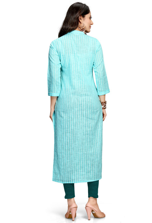 Sky Blue Pure Cambric Cotton Jaipuri Printed Kurti