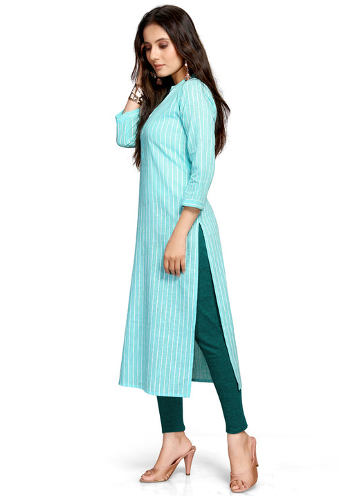 Sky Blue Pure Cambric Cotton Jaipuri Printed Kurti