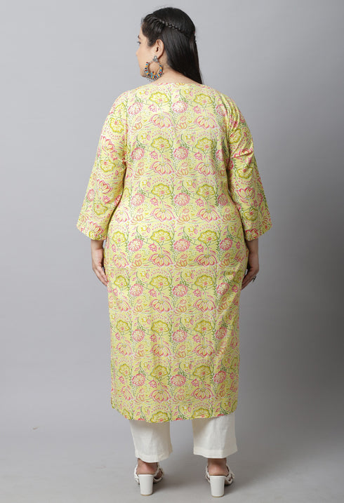 Pure Cambric Cotton Jaipuri Printed Plus Size Kurti