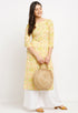 Yellow Pure Cambric Cotton Jaipuri Printed Kurti