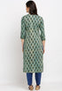 Green Pure Cambric Cotton Jaipuri Printed Angrakha Kurti