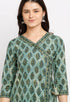 Green Pure Cambric Cotton Jaipuri Printed Angrakha Kurti