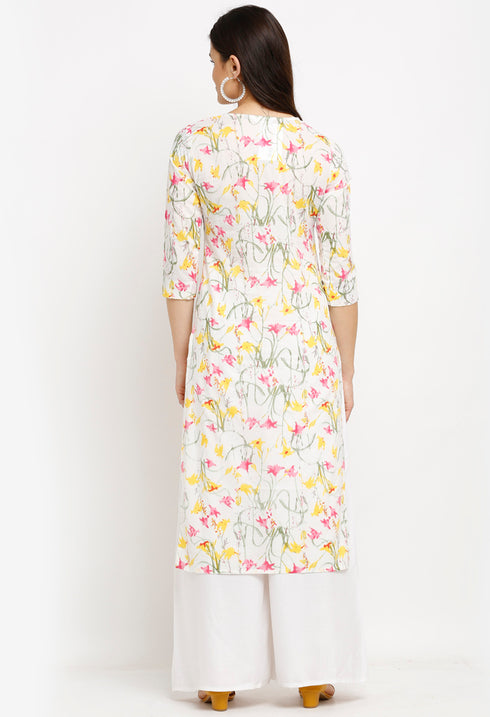 White Pure Cambric Cotton Jaipuri Printed Kurti