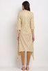 Off-White And Yellow Pure Cambric Cotton Jaipuri Printed Kurti